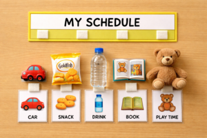 visual schedule using real objects